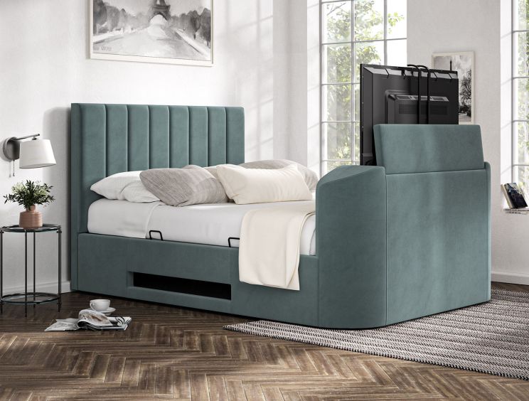 Berkley Upholstered Eden Sea Grass Ottoman TV Bed - King Size Bed Frame Only