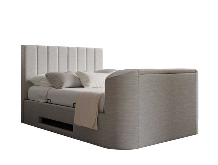 Berkley Upholstered Linea Fog Ottoman TV Bed - King Size Bed Frame Only