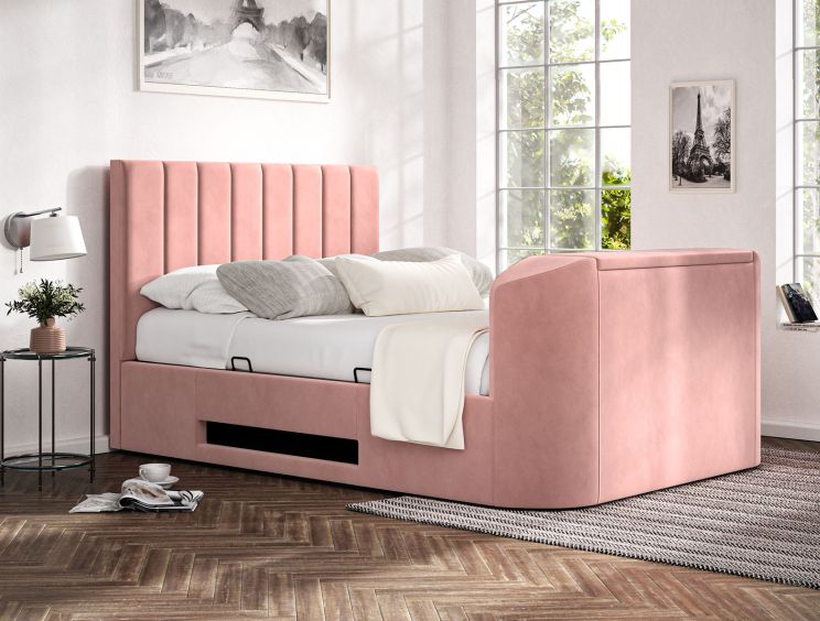 Berkley Upholstered Hugo Powder Ottoman TV Bed - King Size Bed Frame Only
