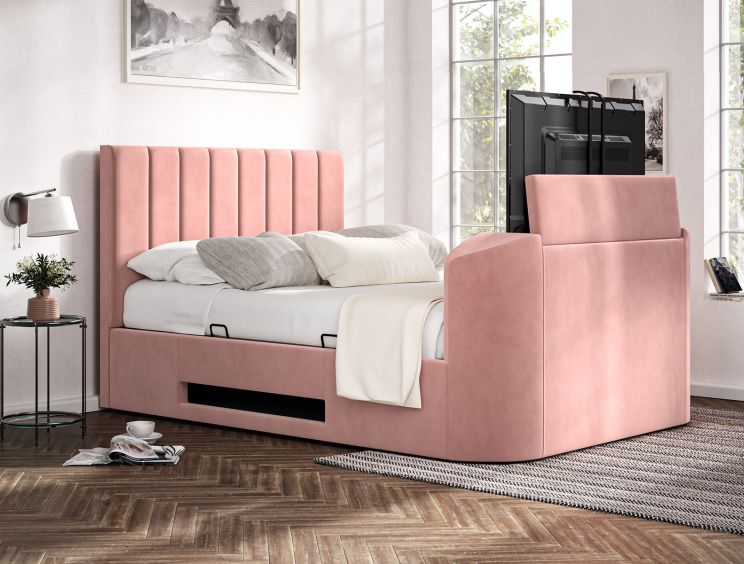 Berkley Upholstered Hugo Powder Ottoman TV Bed - King Size Bed Frame Only