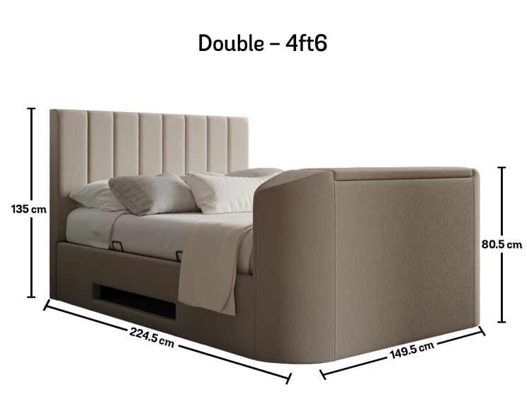 Berkley Upholstered Arran Natural Ottoman TV Bed - Double Bed Frame Only