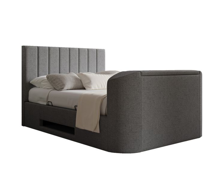 Berkley Upholstered Arran Pebble Ottoman TV Bed - King Size Bed Frame Only