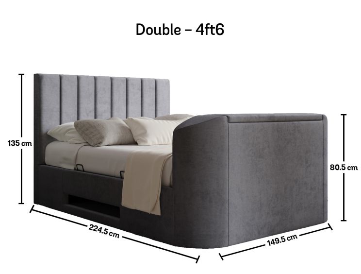Berkley Upholstered Hugo Platinum Ottoman TV Bed - Double Bed Frame Only