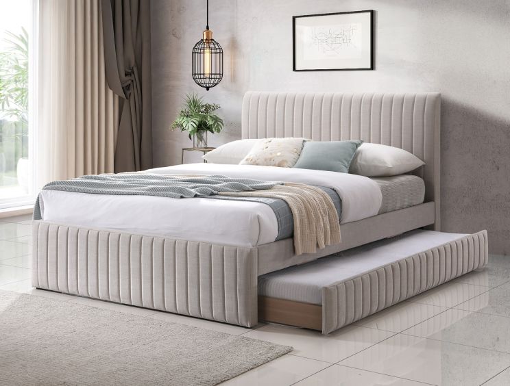 Bexley Natural Oat Upholstered Double Bed Frame With Underbed Frame