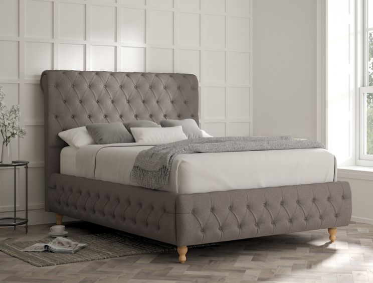 Billy Upholstered Bed Frame - Compact Double Bed Frame Only - Shetland Mercury