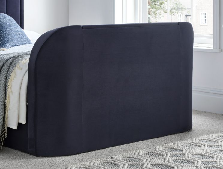 Santorini Upholstered Ottoman TV Bed Blue Velvet - Double Bed Frame Only