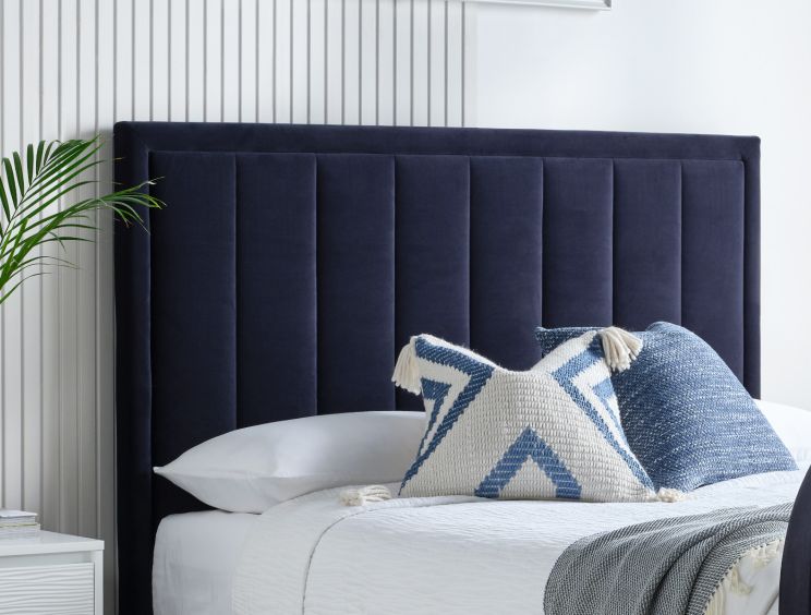 Santorini Upholstered Ottoman TV Bed Blue Velvet - King Size Bed Frame Only