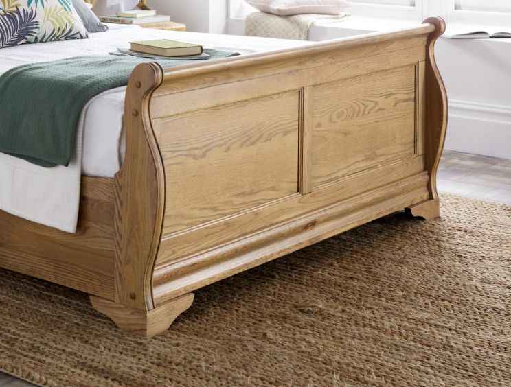 Bordeaux Wooden Sleigh Bed - Oak - King Size Bed Frame Only