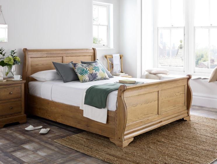 Bordeaux Wooden Sleigh Bed - Oak - Super King Size Bed Frame Only