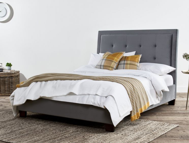 Brampton Grey Upholstered Bed Frame, Grey Quilted Bed Frame