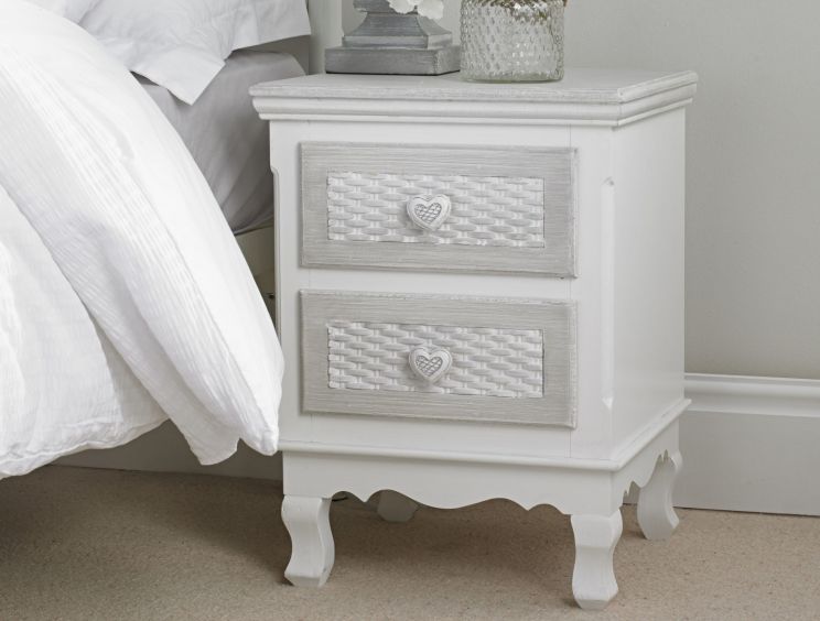 Brittany White/Grey 2 Drawer Bedside Cabinet