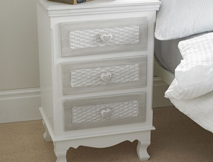 Brittany White/Grey 3 Drawer Bedside Cabinet Only
