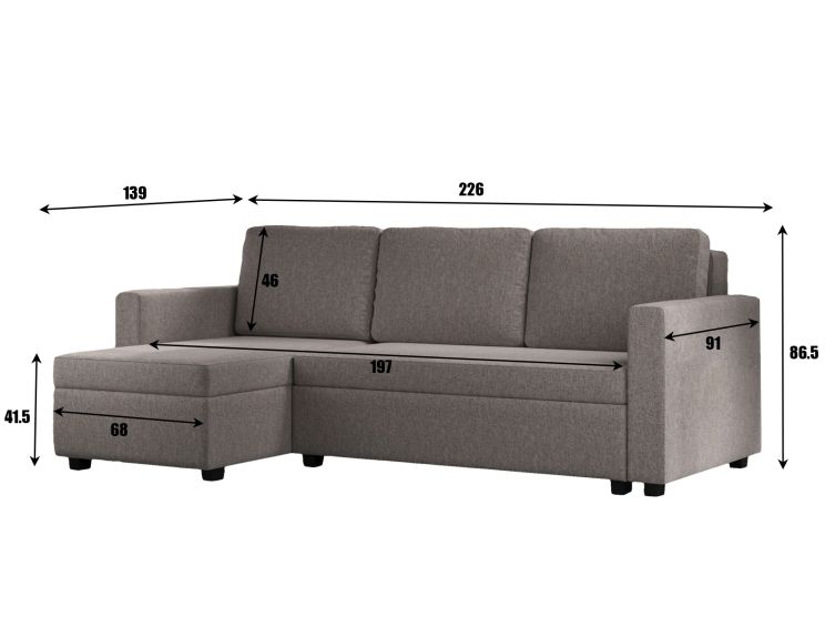 Cagliari Corner Ottoman Linear Grey Sofa Bed