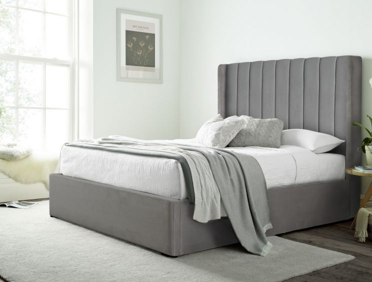 Camden Ottoman Grey Velvet Bed Frame Only
