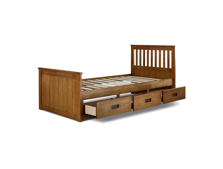 Captain Oak Finish 3 Drawer Wooden Single Storage Bed