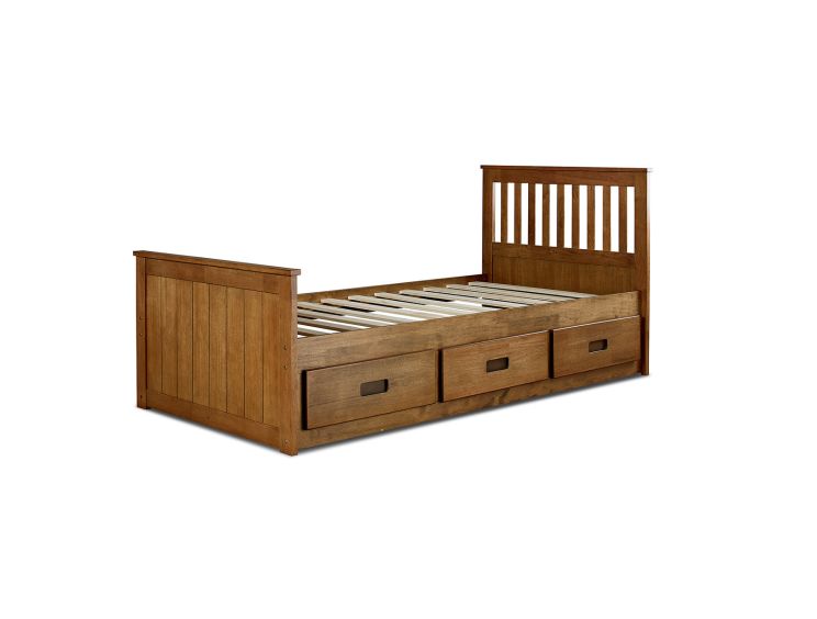 Captain Oak Finish 3 Drawer Wooden Single Storage Bed