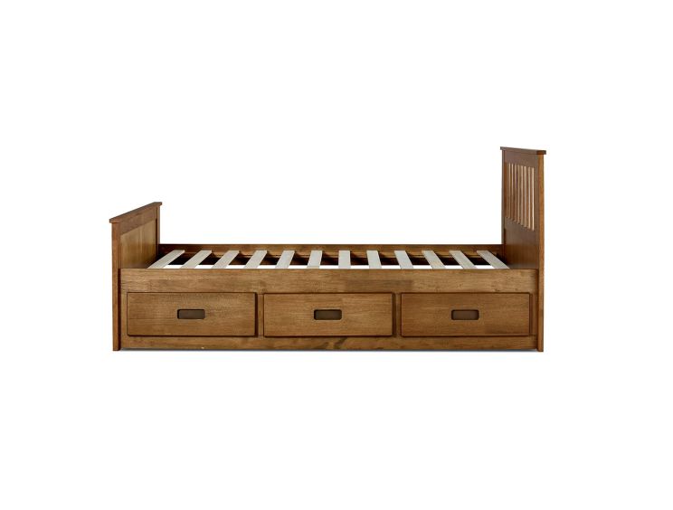 Captain Oak Finish 3 Drawer Wooden Single Storage Bed