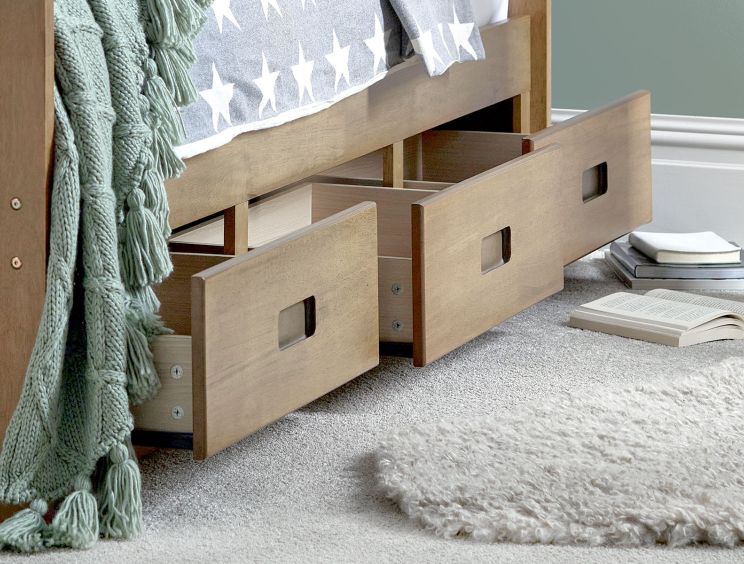 Captain Oak Finish 3 Drawer Wooden Single Storage Bed
