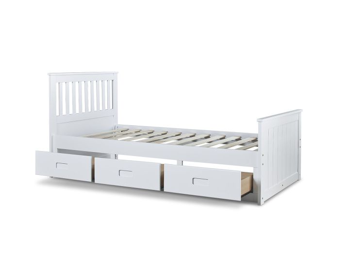 Captain White 3 Drawer Wooden Single Storage Bed