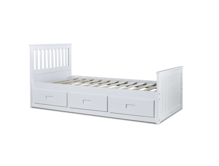 Captain White 3 Drawer Wooden Single Storage Bed
