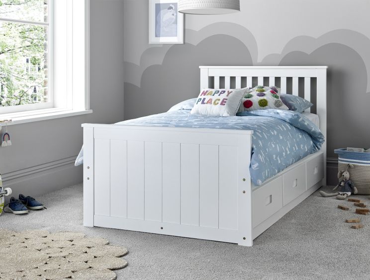 Captain White 3 Drawer Wooden Single Storage Bed