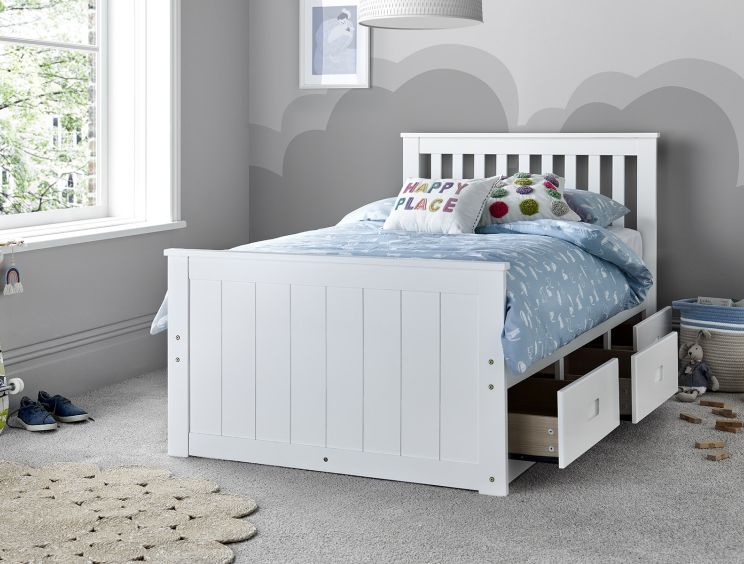 Captain White 3 Drawer Wooden Single Storage Bed