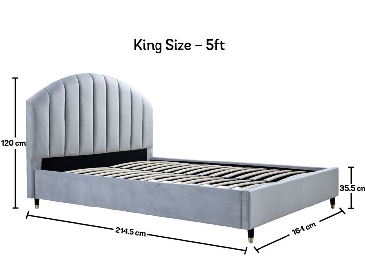 Cara Silver Grey Velvet Upholstered King Bed Frame Only