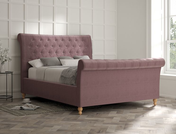 Cavendish Velvet Lilac Upholstered Double Sleigh Bed Only