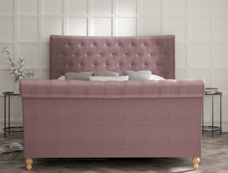 Cavendish Velvet Lilac Upholstered King Size Sleigh Bed Only