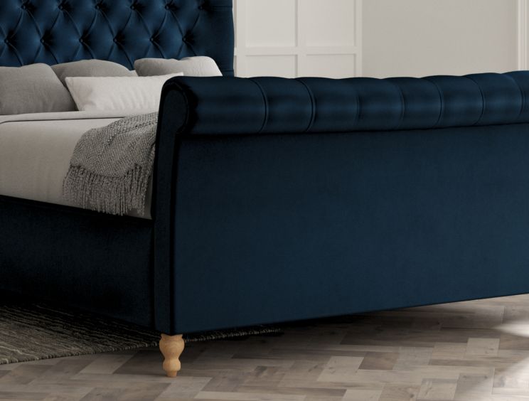 Cavendish Velvet Navy Upholstered King Size Sleigh Bed Only