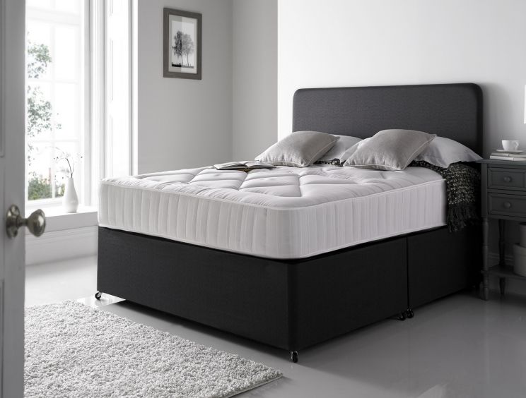 Cheltenham Upholstered Divan Bed Base and Mattress - Single Base and Mattress Only - Grey - Non Storage
