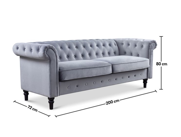 Chesterfield Grey Velvet 3 Seater Sofa