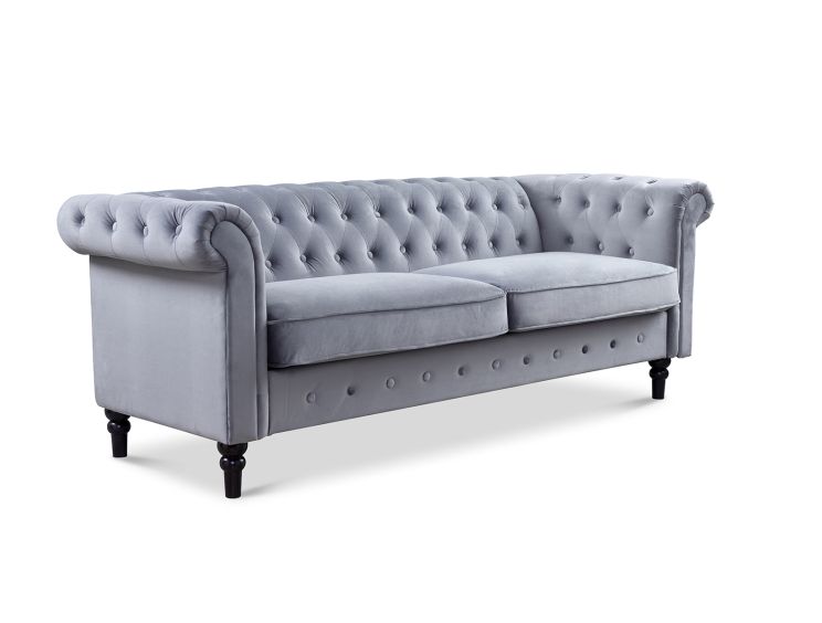 Chesterfield Grey Velvet 3 Seater Sofa