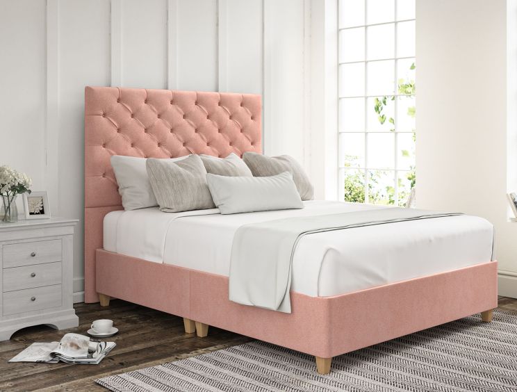 Chesterfield Arlington Candyfloss Upholstered Compact Double Floor Standing Headboard and Shallow Base On Legs