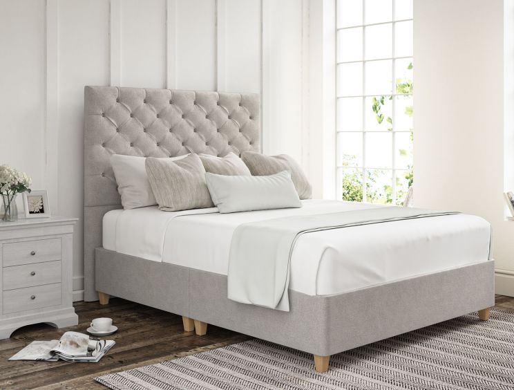 Chesterfield Arlington Ice Upholstered Compact Double Floor Standing Headboard and Shallow Base On Legs