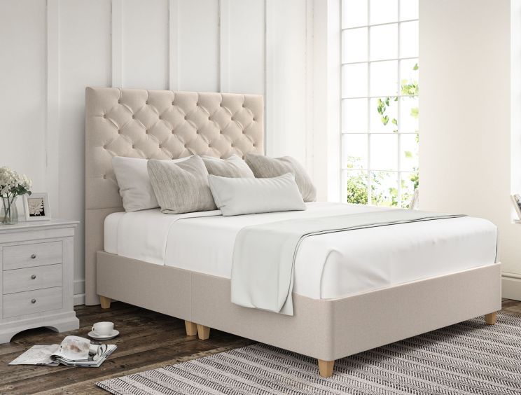 Chesterfield Carina Parchment Upholstered Compact Double Floor Standing Headboard and Shallow Base On Legs