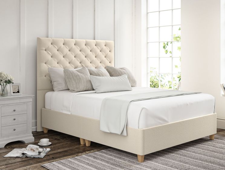 Chesterfield Teddy Cream Upholstered Compact Double Floor Standing Headboard and Shallow Base On Legs
