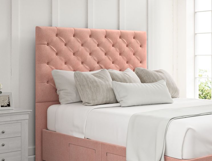 Chesterfield Arlington Candyfloss Upholstered Compact Double Floor Standing Headboard and Shallow Base On Legs