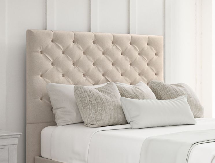 Chesterfield Carina Parchment Upholstered Compact Double Floor Standing Headboard and Shallow Base On Legs