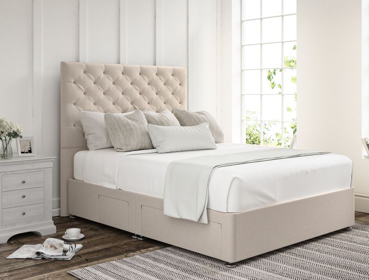Chesterfield Carina Parchment Upholstered Compact Double Headboard and Continental 2+2 Drawer Base