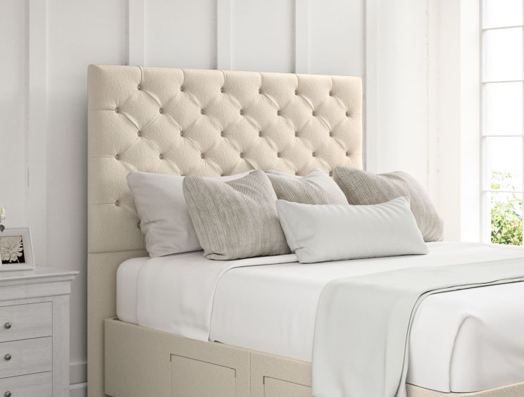 Chesterfield Teddy Cream Upholstered King Size Headboard and Continental 2+2 Drawer Base