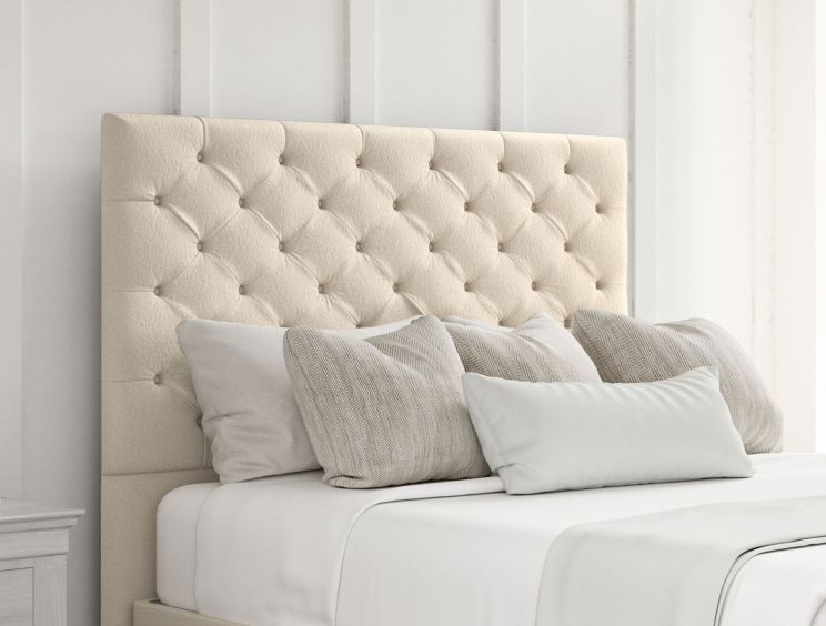 Chesterfield Teddy Cream Upholstered Compact Double Headboard and 2 Drawer Base