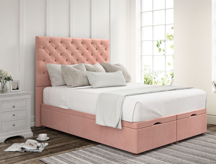 Chesterfield Arlington Candyfloss Upholstered Compact Double Headboard and End Lift Ottoman Base