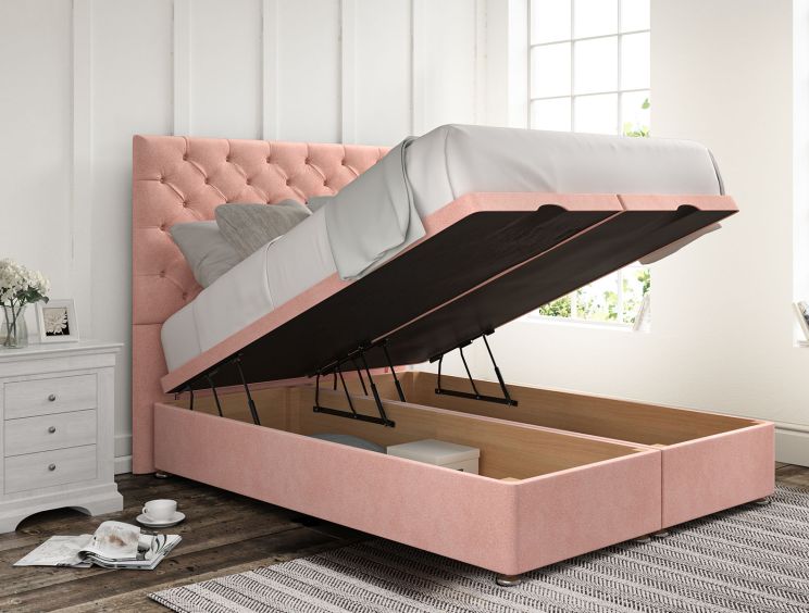 Chesterfield Arlington Candyfloss Upholstered Double Headboard and End Lift Ottoman Base