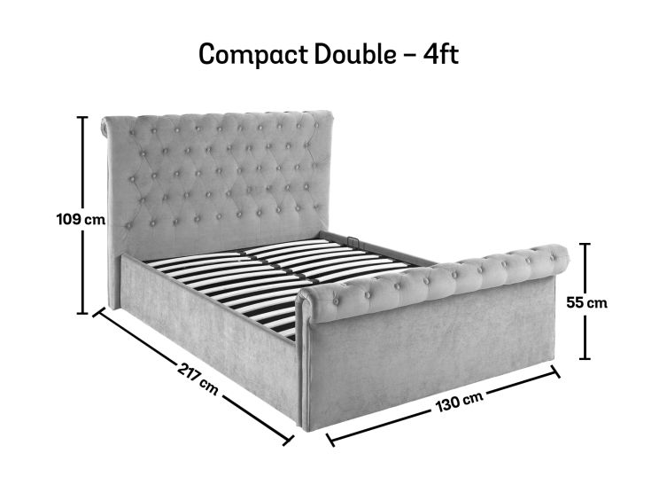 Chesterfield Grey Velvet Upholstered Ottoman Compact Double Bed Frame Only