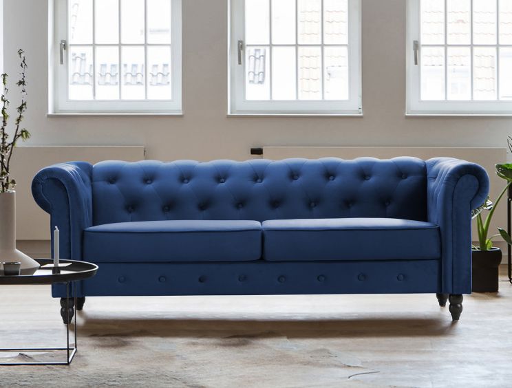 Chesterfield Navy Velvet 3 Seater Sofa