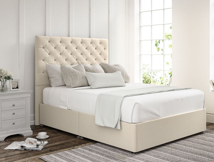 Chesterfield Teddy Cream Upholstered King Size Headboard and Non-Storage Base