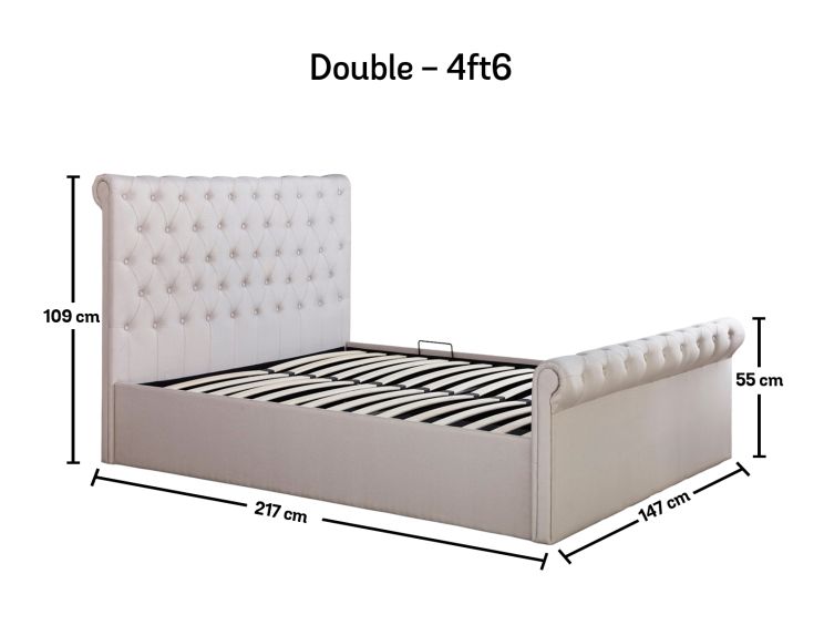 Chesterfield Off White Upholstered Ottoman Double Bed Frame Only