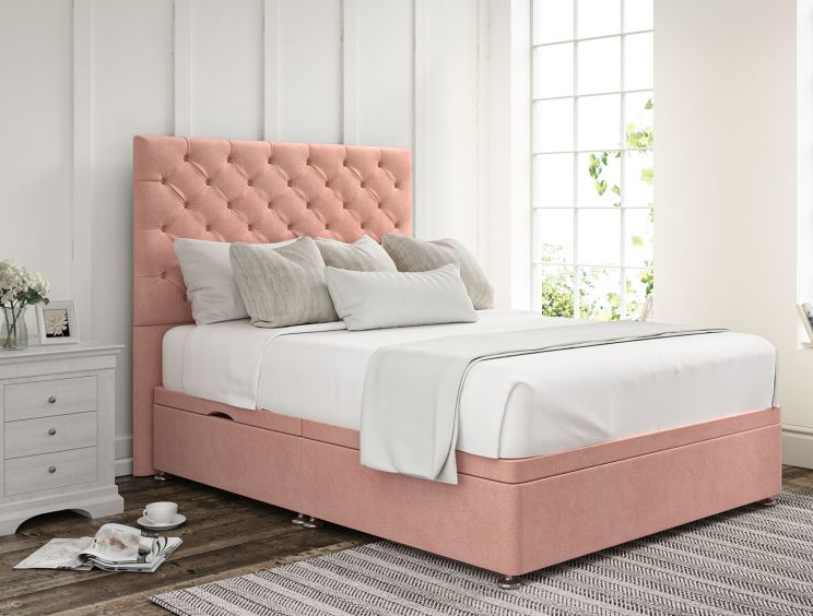 Chesterfield Arlington Candyfloss Upholstered Compact Double Headboard and Side Lift Ottoman Base