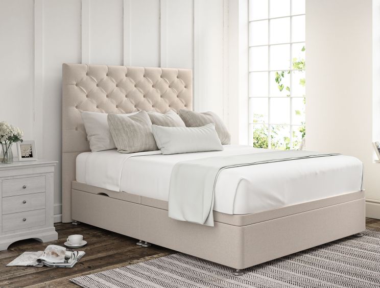 Chesterfield Carina Parchment Upholstered Compact Double Headboard and Side Lift Ottoman Base